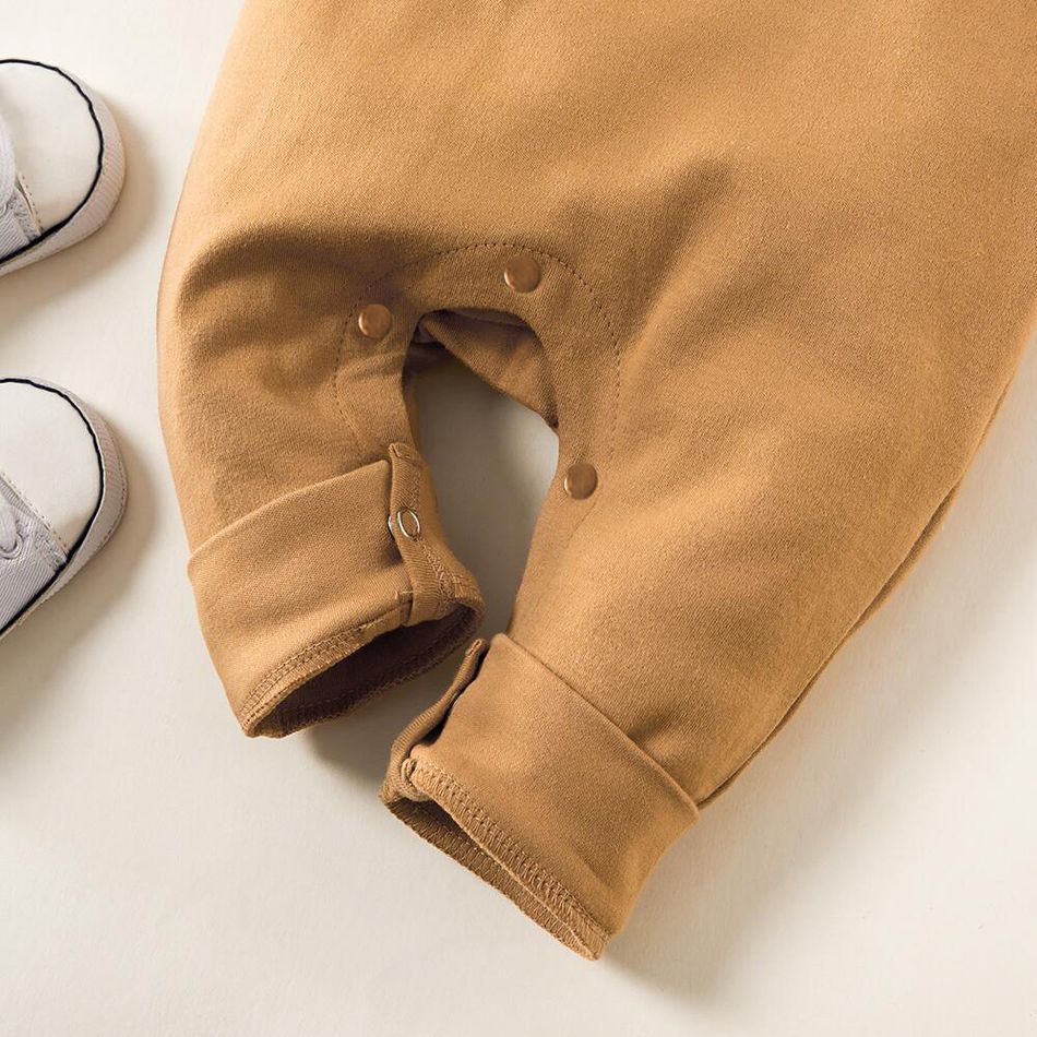 100% Cotton Bear Print Long-sleeve Baby Jumpsuit Brown big image 6