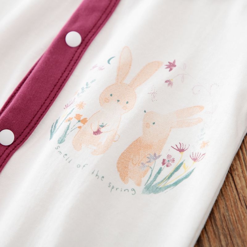 أرنب القطن بنسبة 100٪ والأزهار المطبوعة بذلة بيضاء الطفل أبيض big image 5