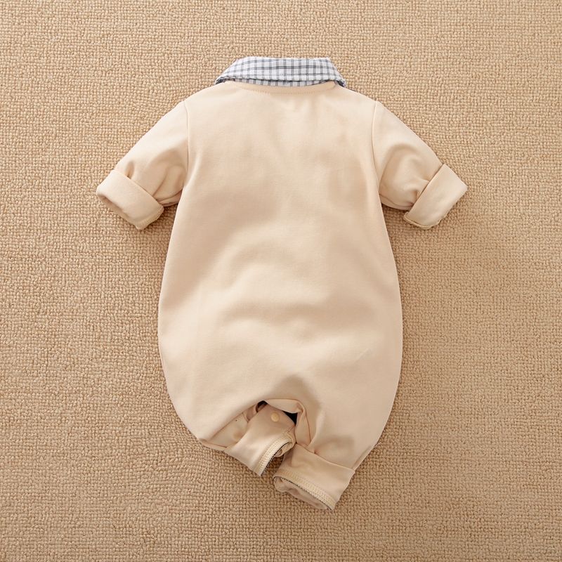 Baby Jungen Unechter Zweiteiler Klassisch Langärmelig Baby-Overalls khaki big image 2