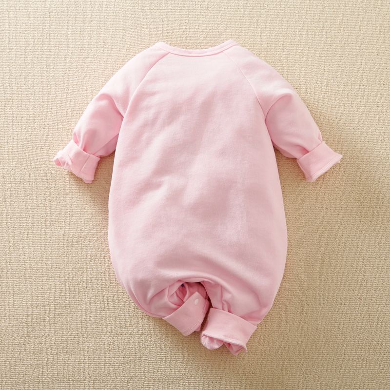 Dinosaur Print Long-sleeve White Baby Jumpsuit Pink big image 2
