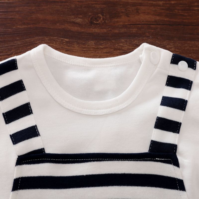 100% Cotton Stripe Print Long-sleeve Baby Navy White Jumpsuit Dark Blue/white big image 4