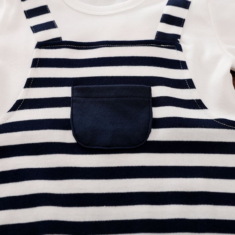 100% Cotton Stripe Print Long-sleeve Baby Navy White Jumpsuit Dark Blue/white big image 5