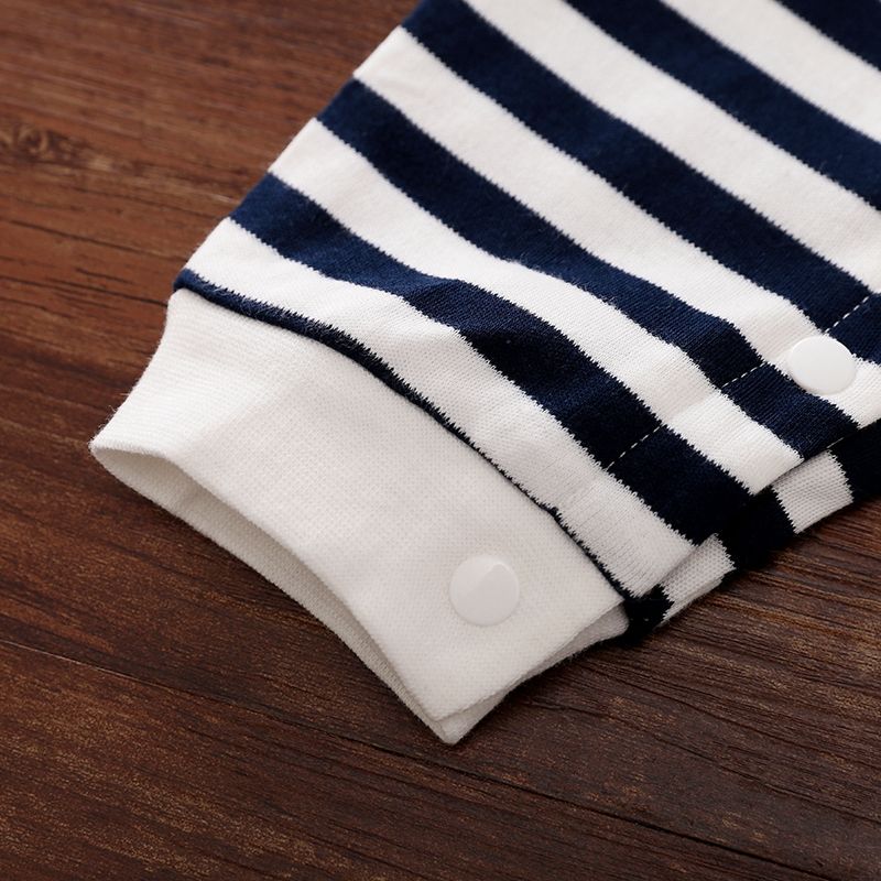 100% Cotton Stripe Print Long-sleeve Baby Navy White Jumpsuit Dark Blue/white