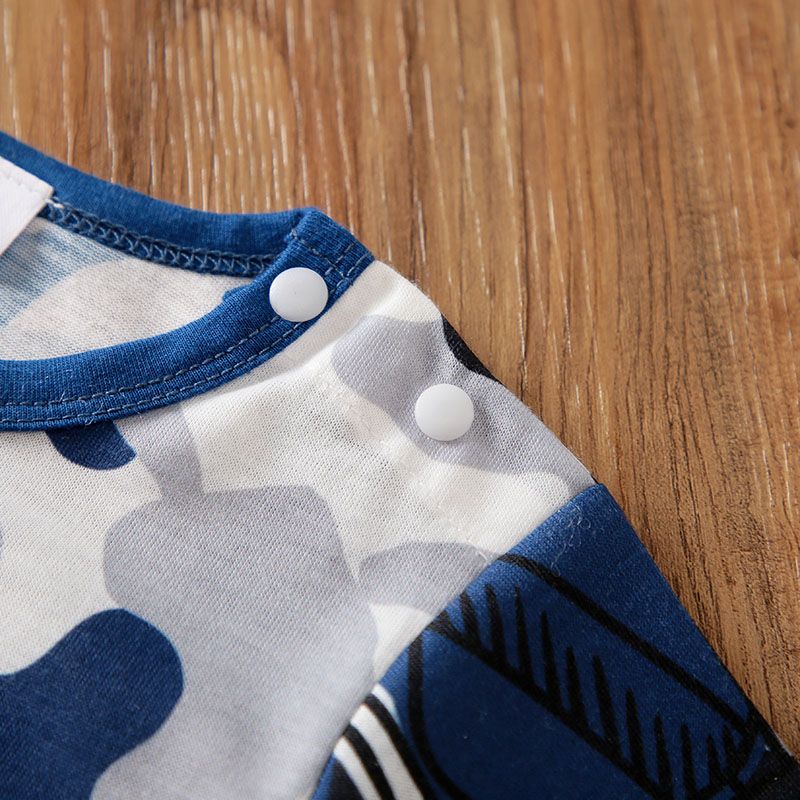 Baby Boy All Over Camouflage Vehicle Print Short-sleeve Romper Bluish Grey big image 4