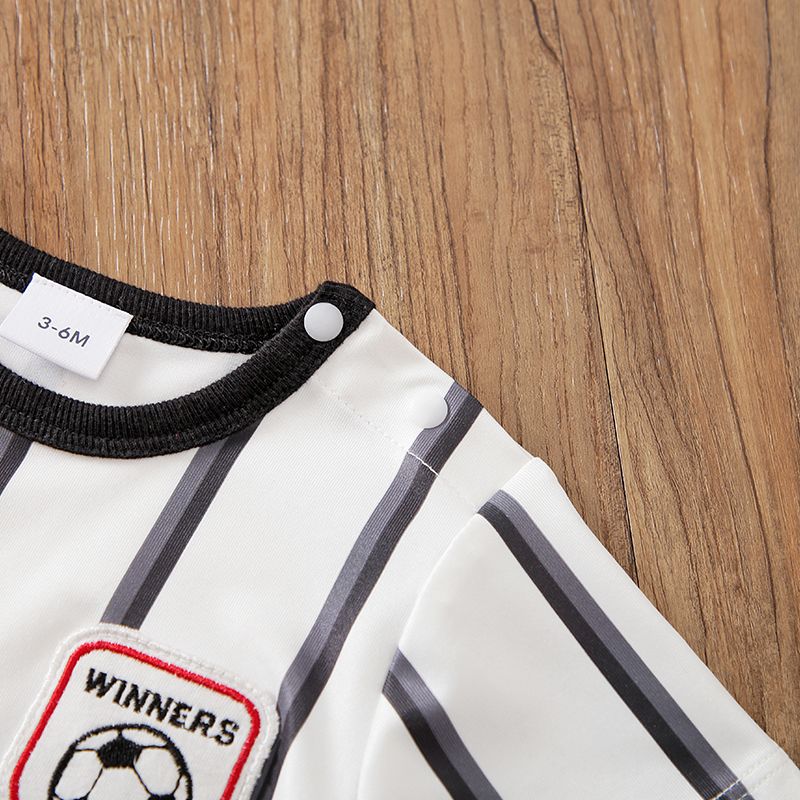 2pcs Baby Boy Soccer Patch Decor Striped Short-sleeve T-shirt and Colorblock Shorts Set Grey big image 4