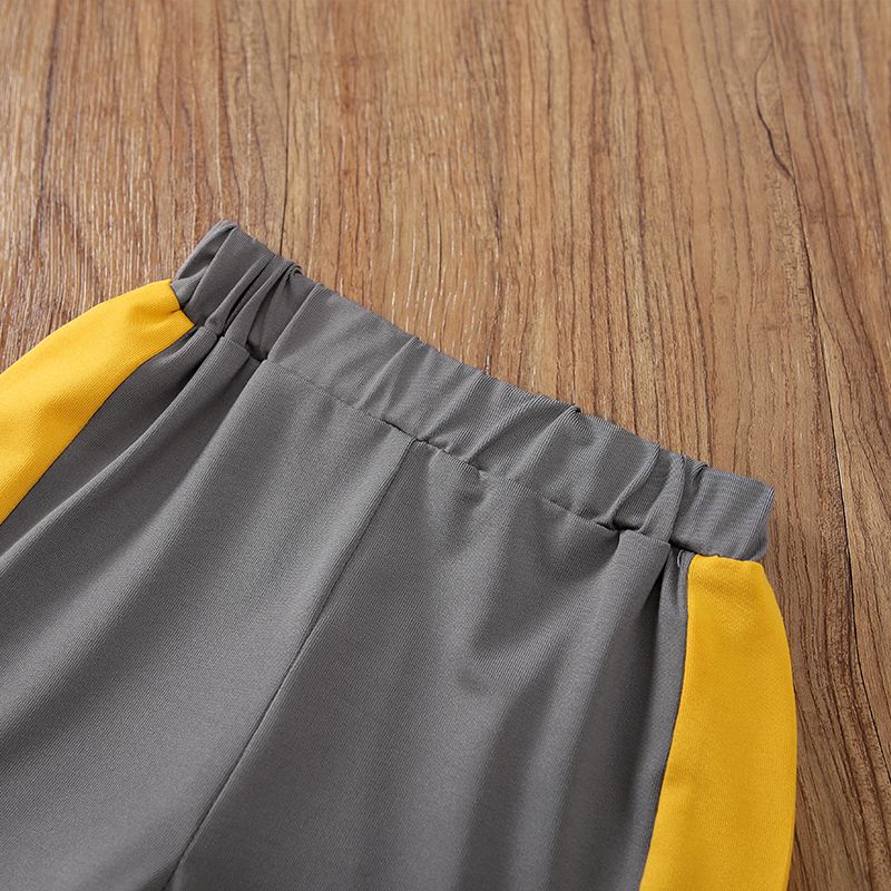 2pcs Baby Boy Soccer Patch Decor Striped Short-sleeve T-shirt and Colorblock Shorts Set Grey big image 6