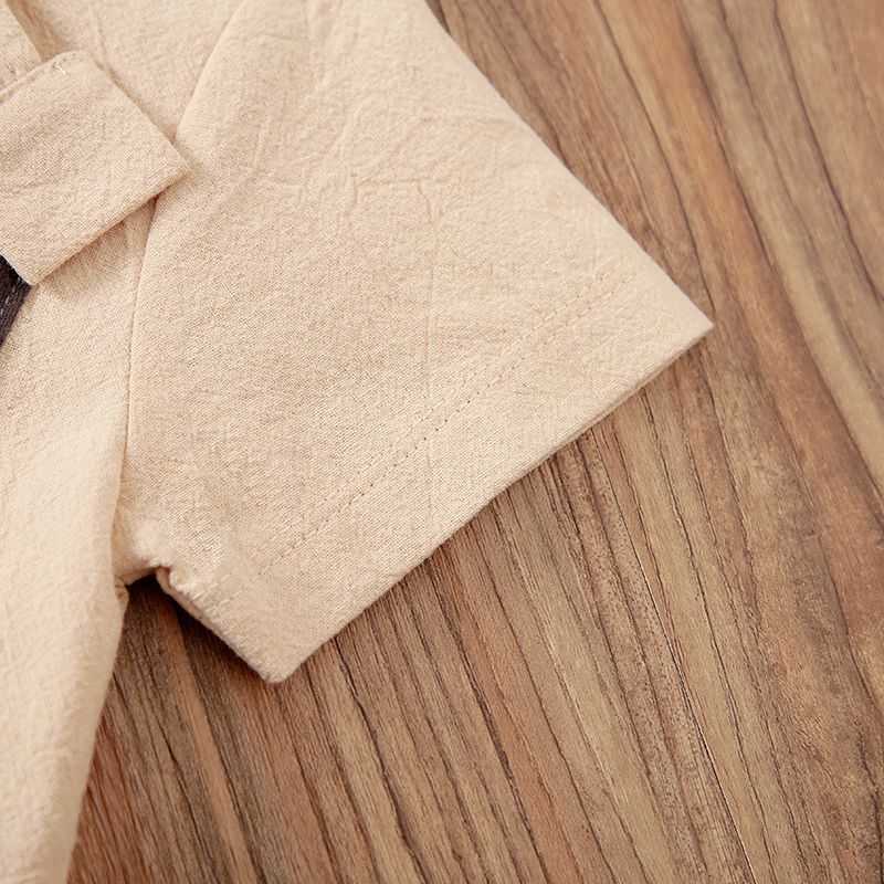 100% Cotton Baby Boy Letter Embroidered Solid Short-sleeve Snap Jumpsuit Ginger big image 6