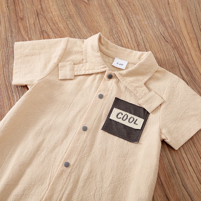 100% Cotton Baby Boy Letter Embroidered Solid Short-sleeve Snap Jumpsuit Ginger big image 4