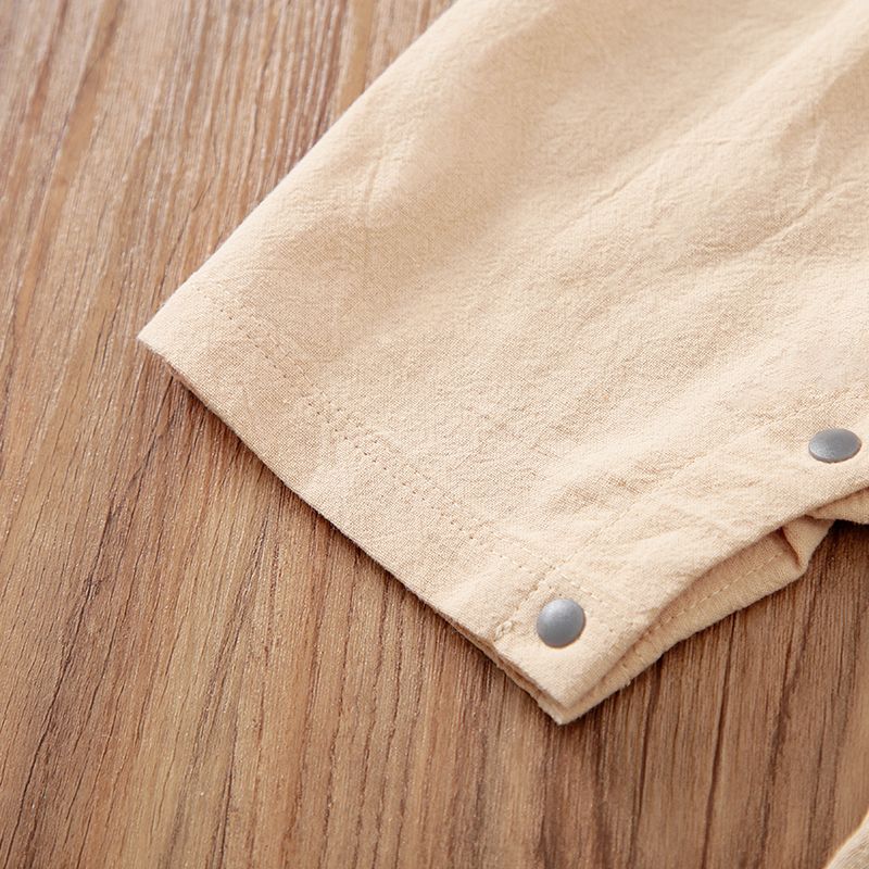 100% Cotton Baby Boy Letter Embroidered Solid Short-sleeve Snap Jumpsuit Ginger big image 7