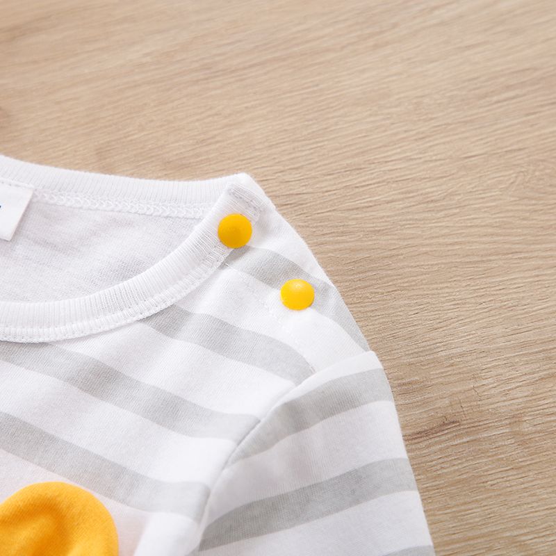 100% Cotton Baby Boy Long-sleeve Striped Spliced Bear Print 3D Ears Design Jumpsuit Orange big image 4