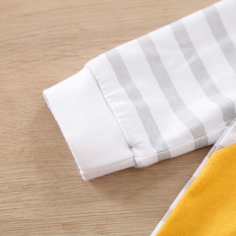 100% Cotton Baby Boy Long-sleeve Striped Spliced Bear Print 3D Ears Design Jumpsuit Orange big image 6