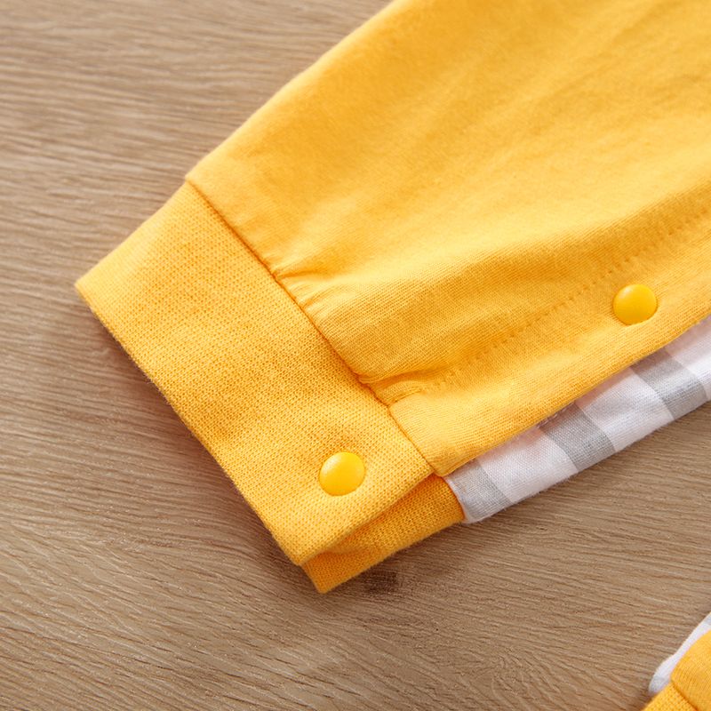 100% Cotton Baby Boy Long-sleeve Striped Spliced Bear Print 3D Ears Design Jumpsuit Orange big image 7