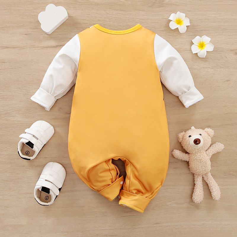 Baby Boy/Girl Long-sleeve Faux-two Bear Print Jumpsuit Brown big image 7