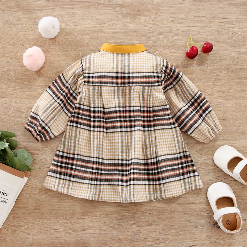 Baby Girl Button Front Long-sleeve Plaid Dress PLAID big image 2