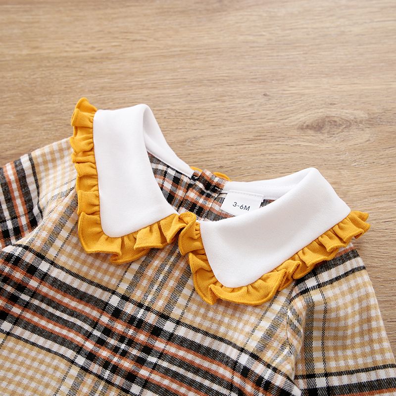 Baby Girl Ruffle Collar Long-sleeve Plaid Dress PLAID big image 3