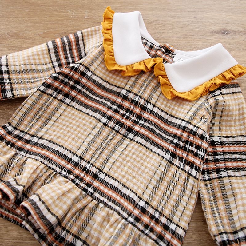 Baby Girl Ruffle Collar Long-sleeve Plaid Dress PLAID big image 4