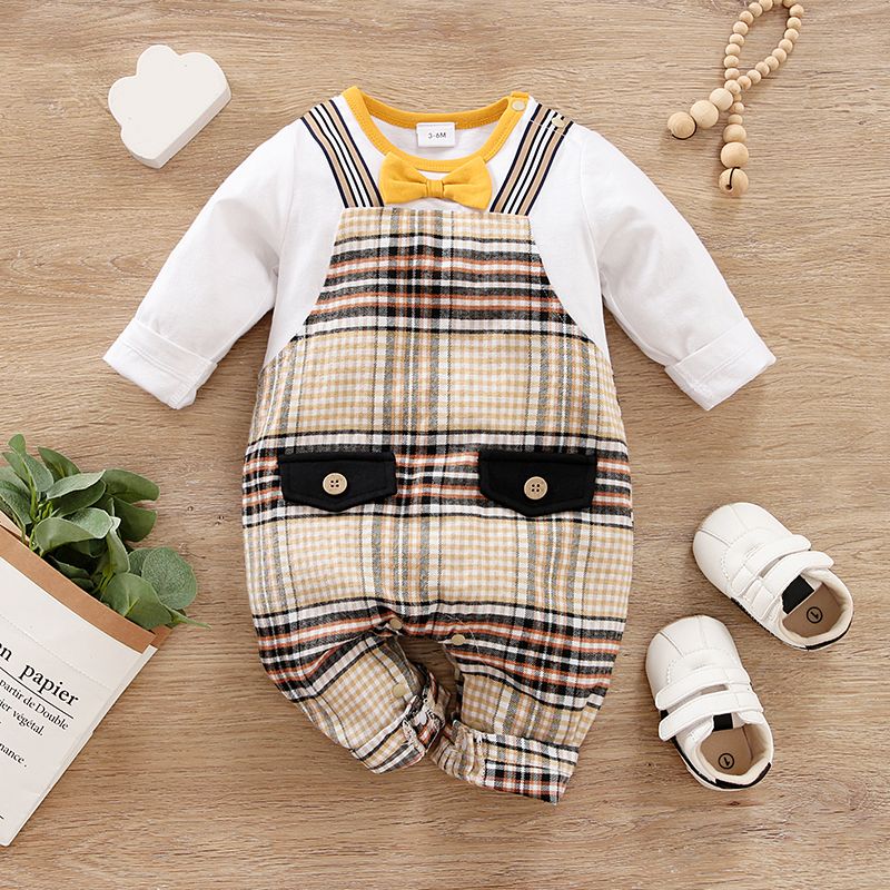 Baby Boy/Girl 100% Cotton Long-sleeve Faux-two Plaid Jumpsuit PLAID big image 1