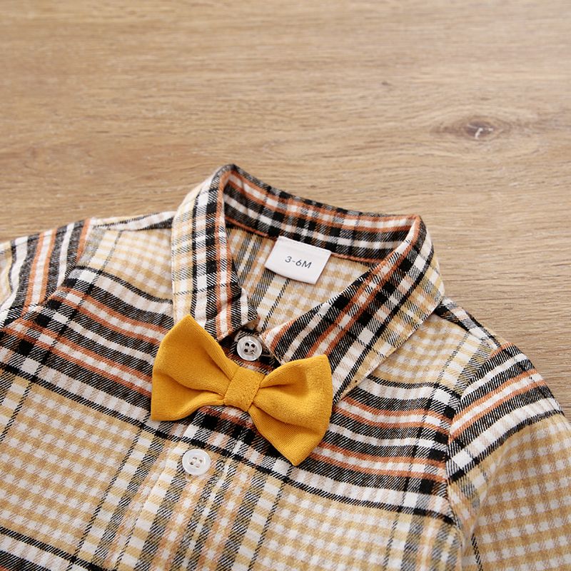 Baby Boy Bow Front Button Front Long-sleeve Plaid Shirt PLAID big image 3