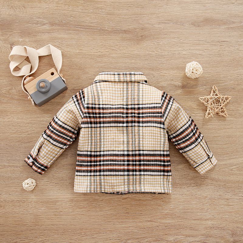 Baby Boy Bow Front Button Front Long-sleeve Plaid Shirt PLAID big image 2