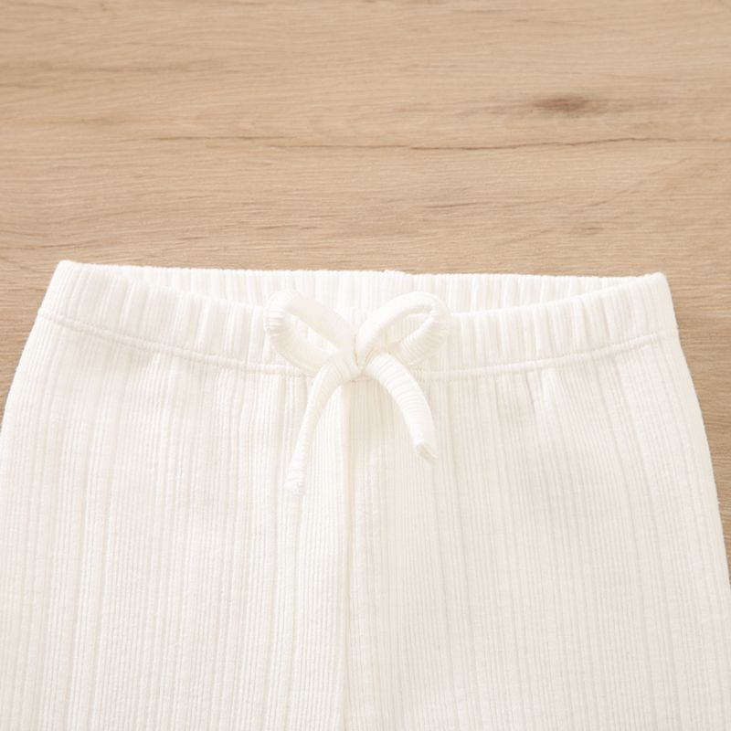 Baby Girl Bow Front Solid Rib Knit Leggings White big image 3