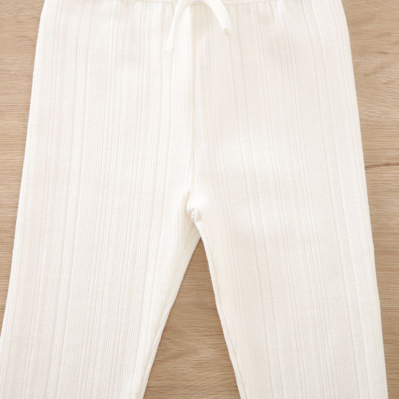 Baby Girl Bow Front Solid Rib Knit Leggings White big image 4