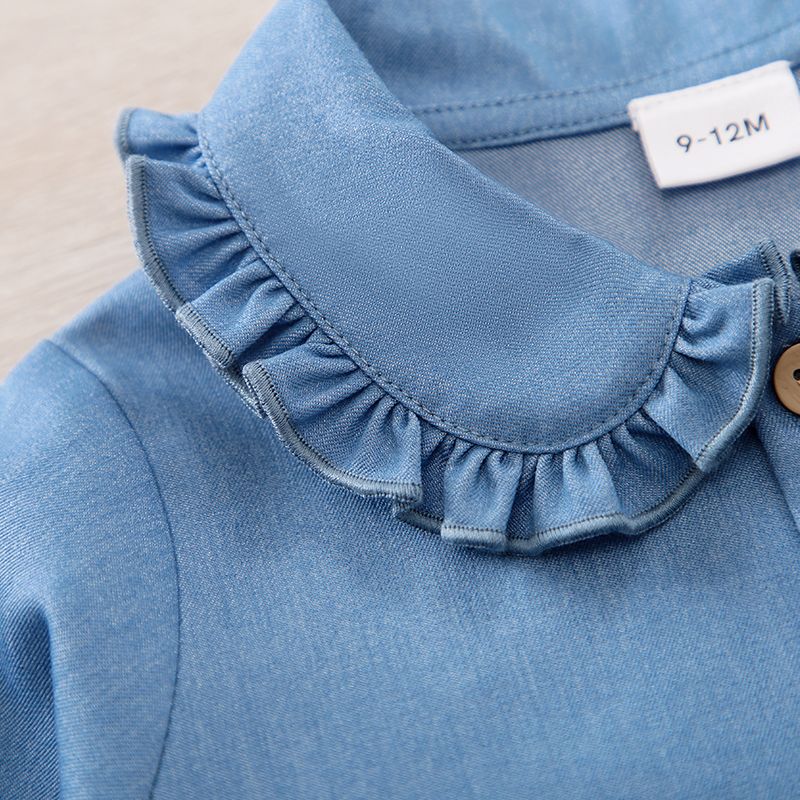 camisa de manga comprida com gola de babado azul bebê menina Azul Claro big image 4