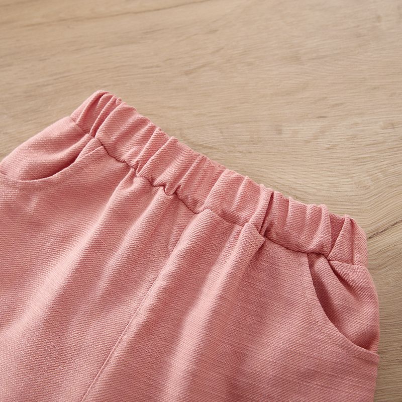 100% Cotton Baby Girl Pink Ruffle Trim Casual Pants Pink big image 3