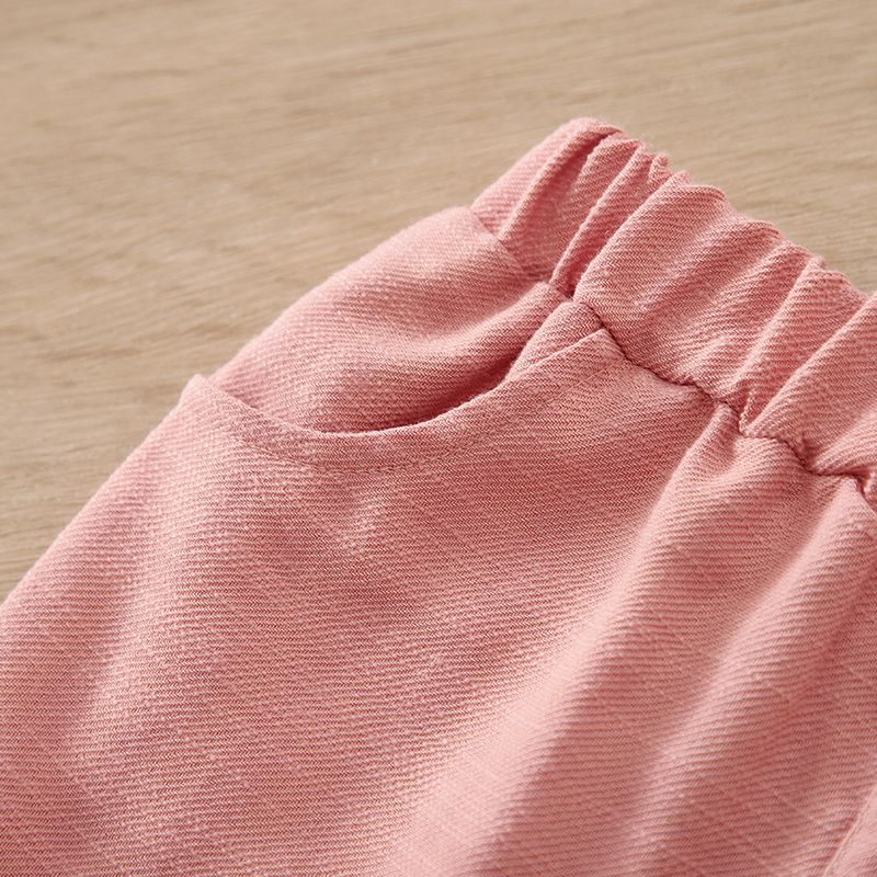 100% Cotton Baby Girl Pink Ruffle Trim Casual Pants Pink big image 4