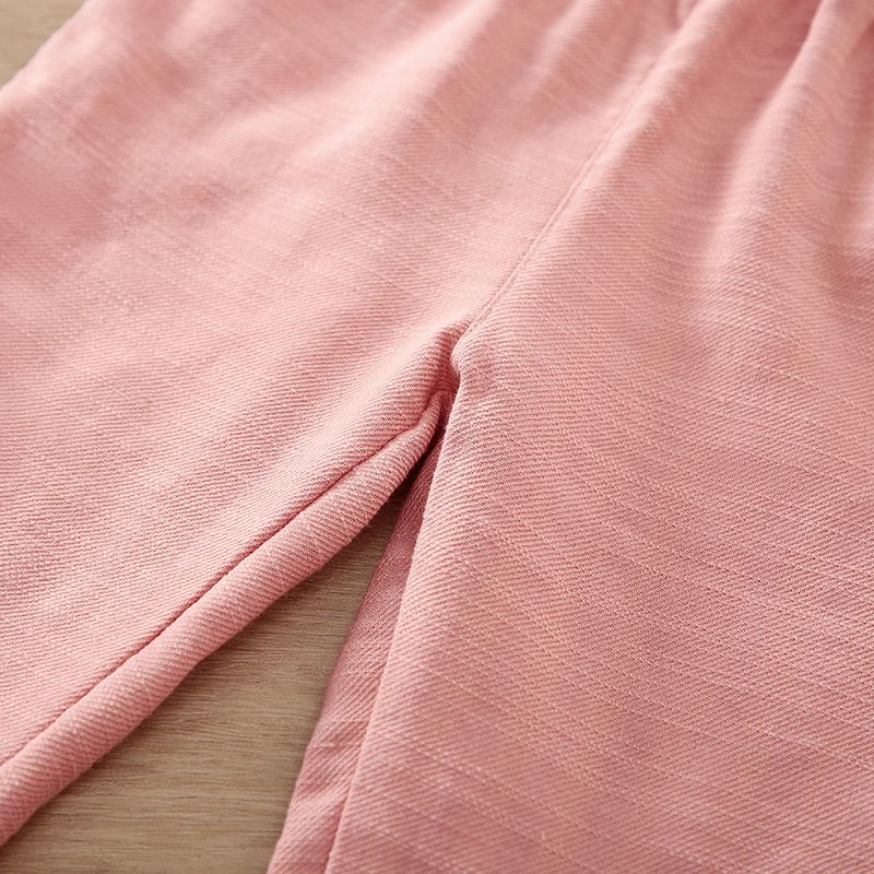 100% Cotton Baby Girl Pink Ruffle Trim Casual Pants Pink big image 5