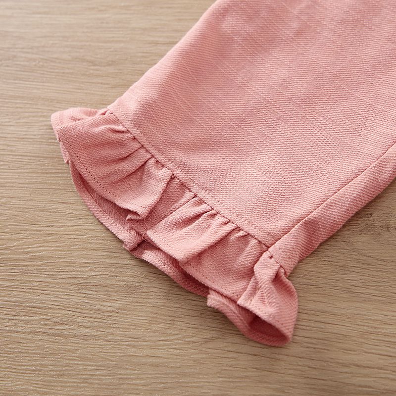 100% Cotton Baby Girl Pink Ruffle Trim Casual Pants Pink big image 6