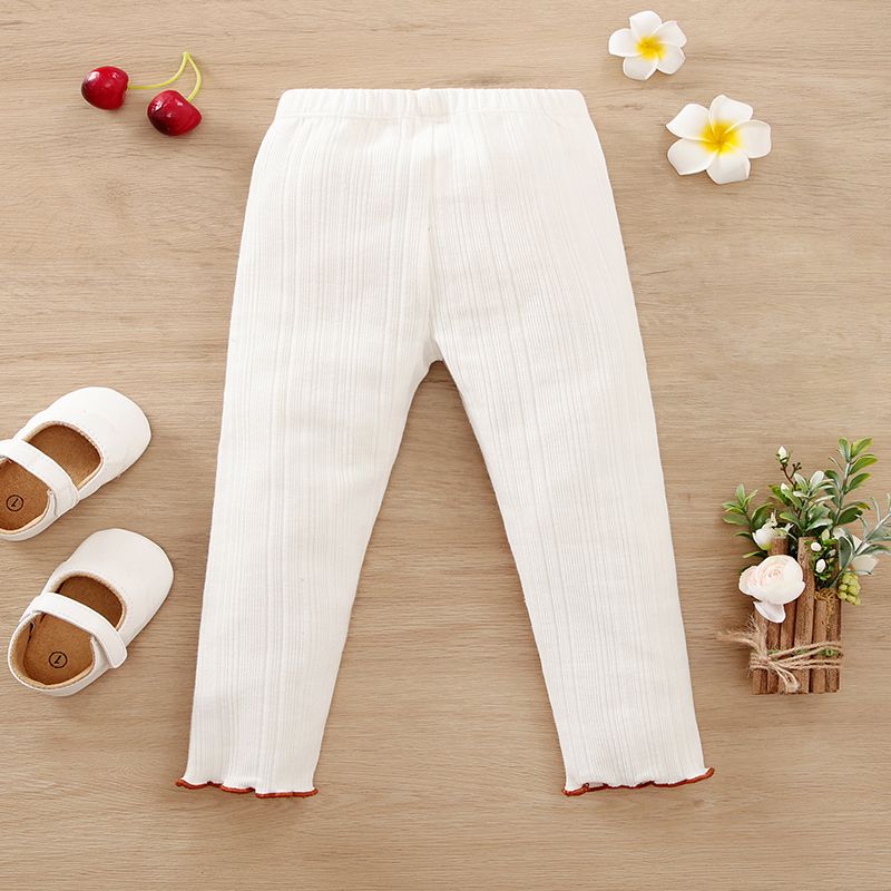 Baby Girl Bow Front Solid Rib Knit Leggings White big image 2