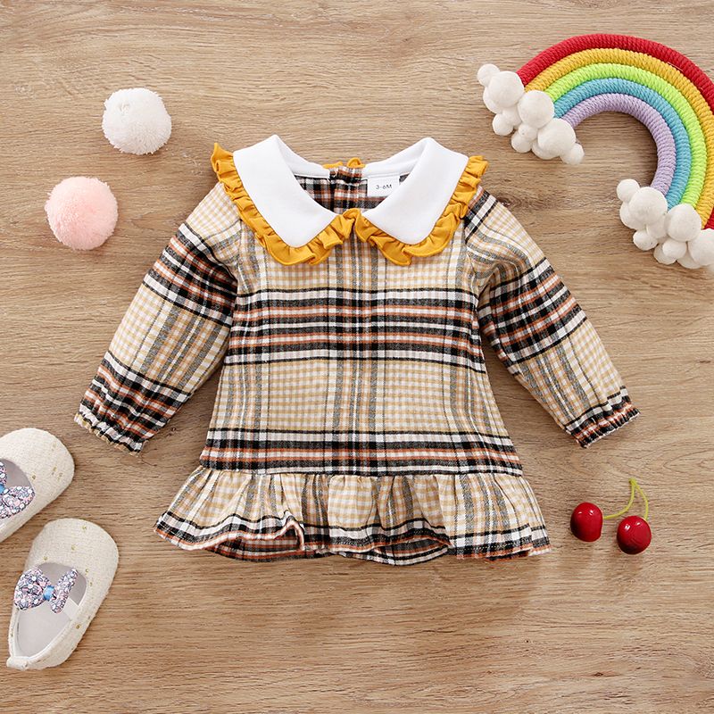 Baby Girl Ruffle Collar Long-sleeve Plaid Dress PLAID big image 1