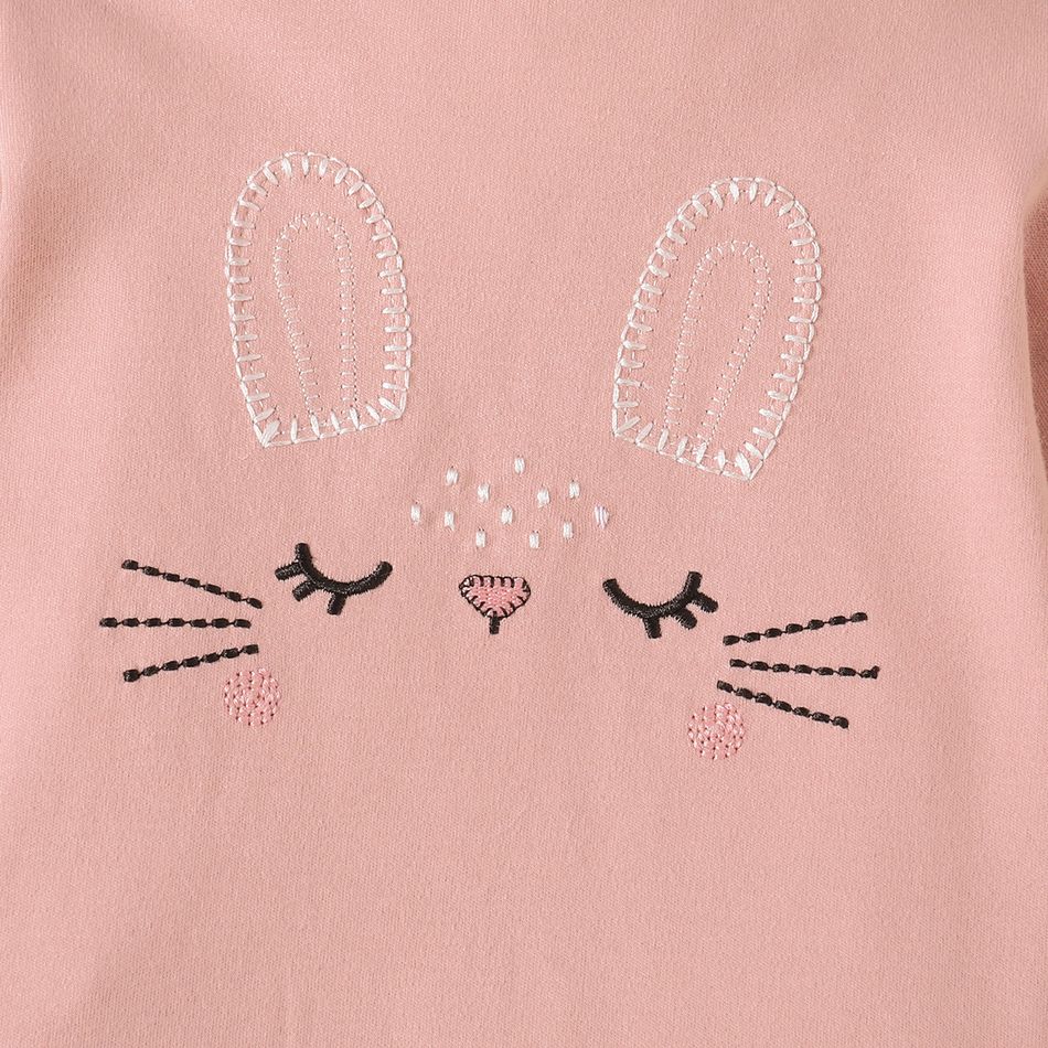 100% Cotton Rabbit Embroidery or Rainbow Print Footed/footie Long-sleeve Baby Jumpsuit Light Pink