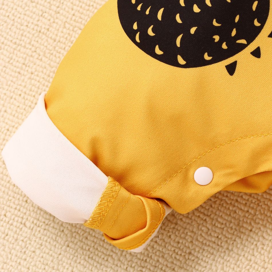 Baby Boy/Girl Cartoon Bear Print Yellow Long-sleeve Snap Jumpsuit Yellow