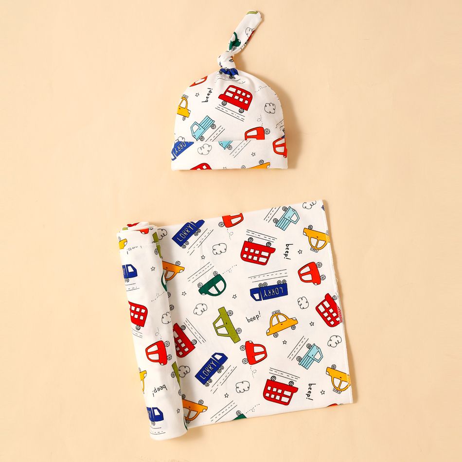 Conjunto de 2 embrulhos com padrão de tráfego para recém-nascidos, cobertor para bebê, saco de dormir, cobertor e gorro conjunto Azul