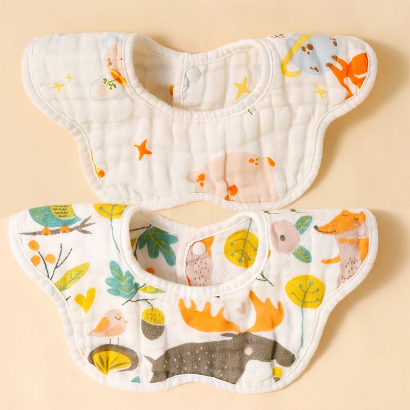 2 peças 100% algodão 360 ° babadores de bebê em forma de pétala babadores para alimentação, babando e dentição Multicolorido