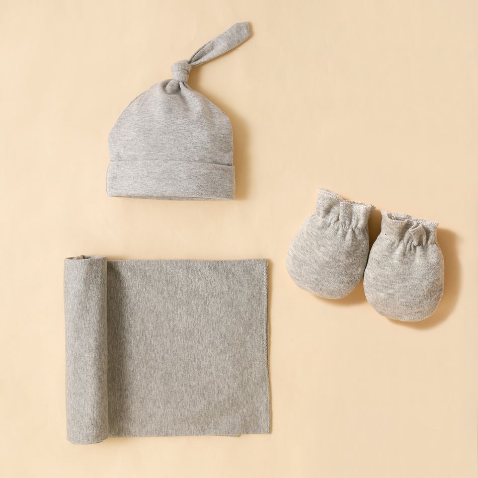 3-pack 100% Cotton Plain Newborn Swaddle Receiving Blanket Baby Sleeping Bag Swaddles Wrap Blanket & Beanie Hat & Gloves Grey big image 1