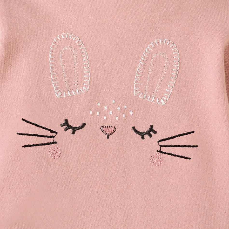 100% Cotton Rabbit Embroidery or Rainbow Print Footed/footie Long-sleeve Baby Jumpsuit Light Pink big image 4