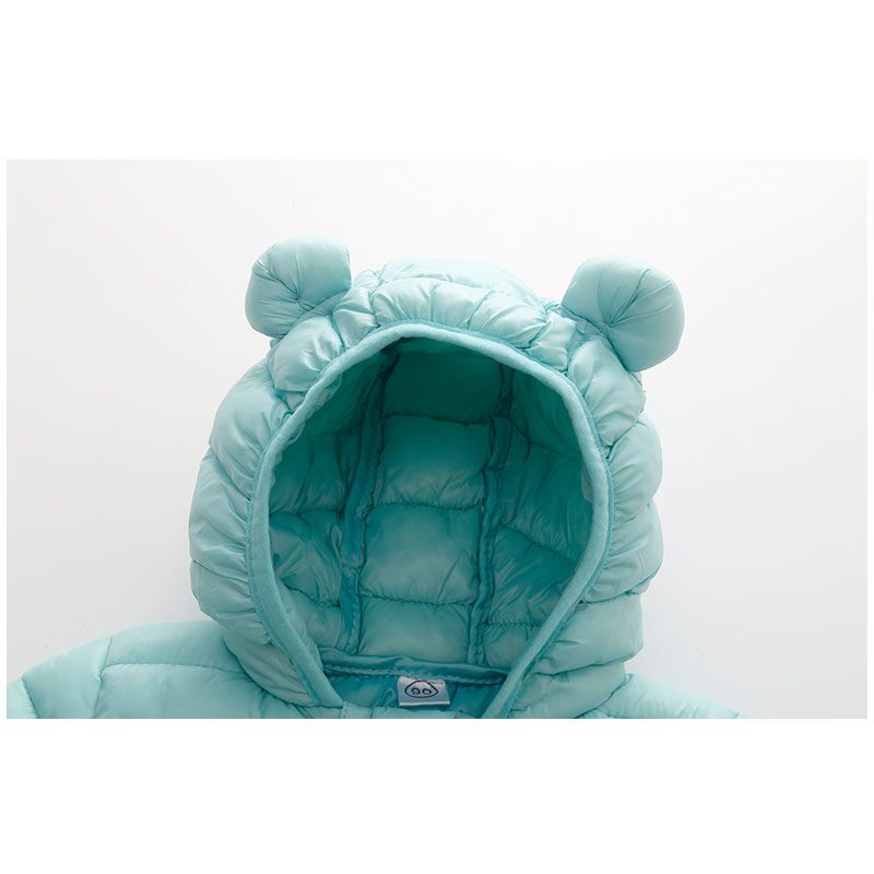 Baby / Toddler Stylish 3D Ear Print Solid Hooded Coat Turquoise big image 3