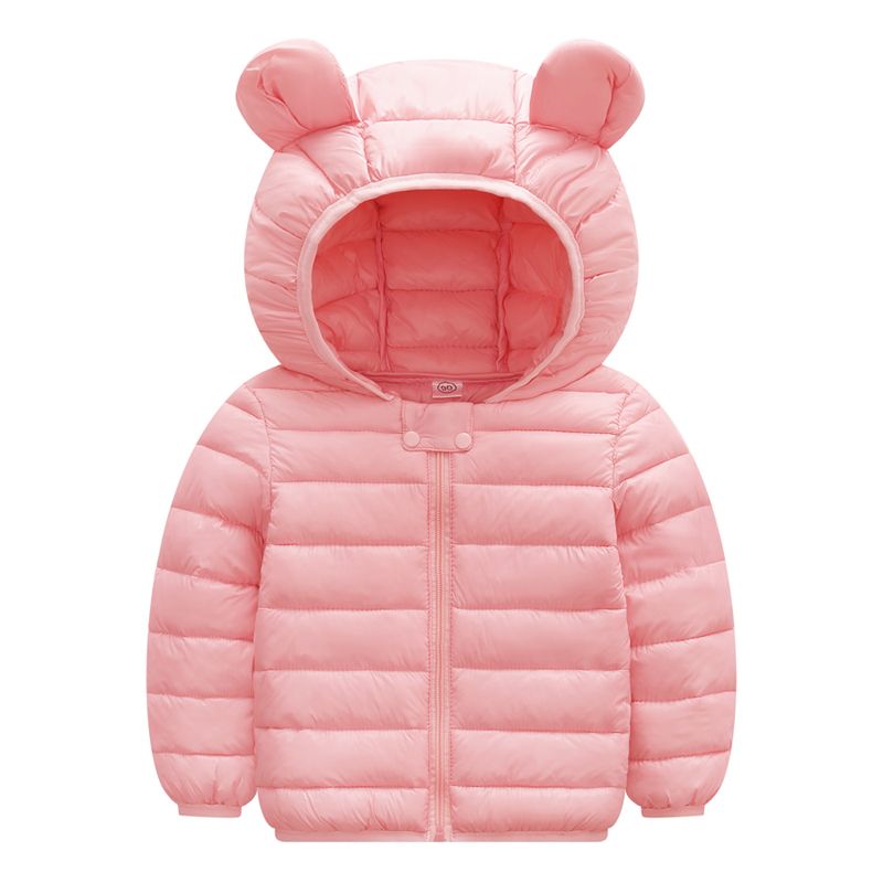 Solid Hooded 3D Ear Design Long-sleeve Baby Coat Jacket Pink