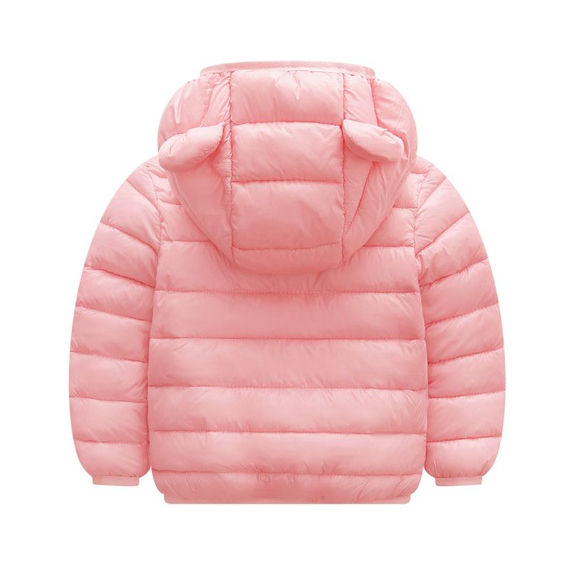 Solid Hooded 3D Ear Design Long-sleeve Baby Coat Jacket Pink big image 3