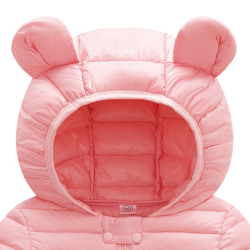 Solid Hooded 3D Ear Design Long-sleeve Baby Coat Jacket Pink big image 2