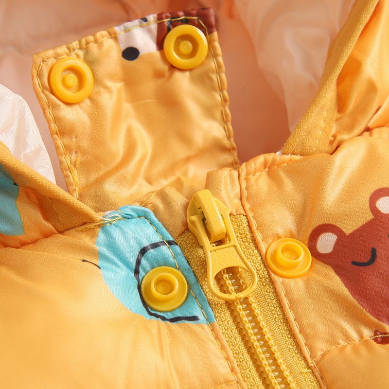 Cartoon Animals Print Long-sleeve Hooded Baby Coat Yellow big image 3