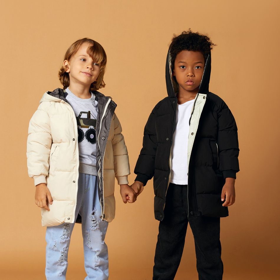tout-petit garçon/fille couleur unie de base à capuche bouton design manteau rembourré Beige big image 4