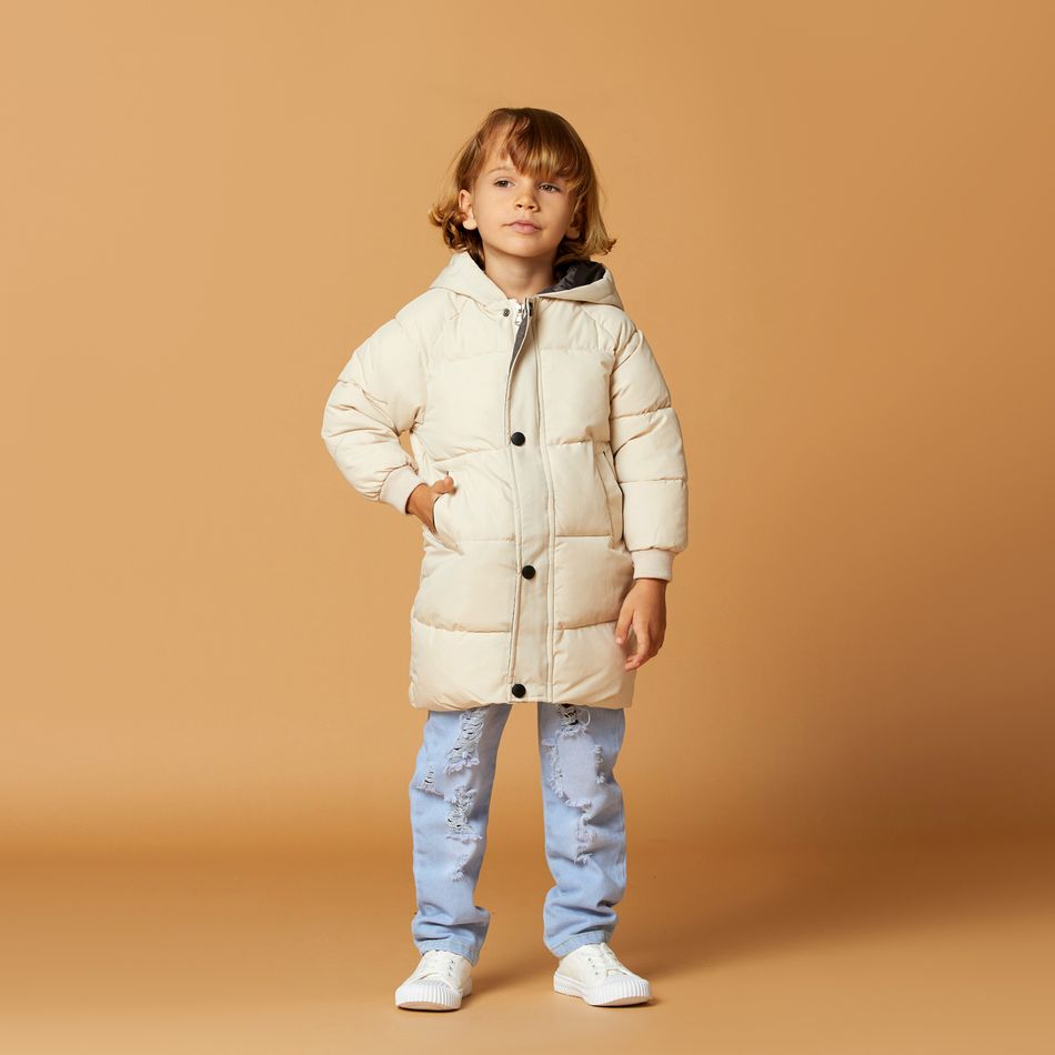 tout-petit garçon/fille couleur unie de base à capuche bouton design manteau rembourré Beige big image 8