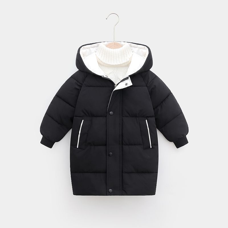 Toddler Boy/Girl Basic Solid Color Hooded Button Design Padded Coat Black