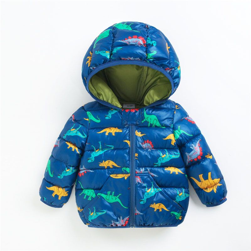 Toddler Boy Playful Dinosaur Print Hooded Coat Blue big image 1