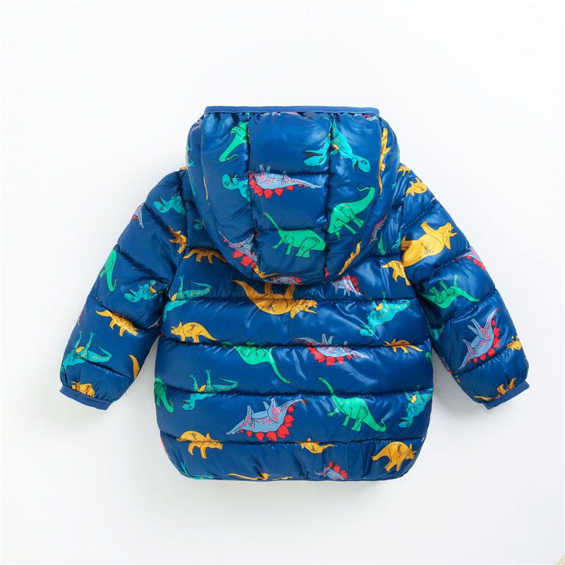 Toddler Boy Playful Dinosaur Print Hooded Coat Blue big image 4
