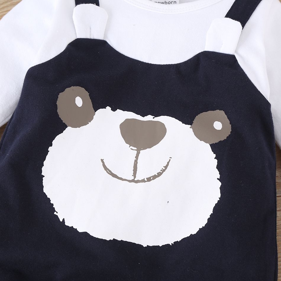 2pcs Baby Boy 95% Cotton Long-sleeve Faux-two Cartoon Panda Jumpsuit with Hat Set Royal Blue big image 2