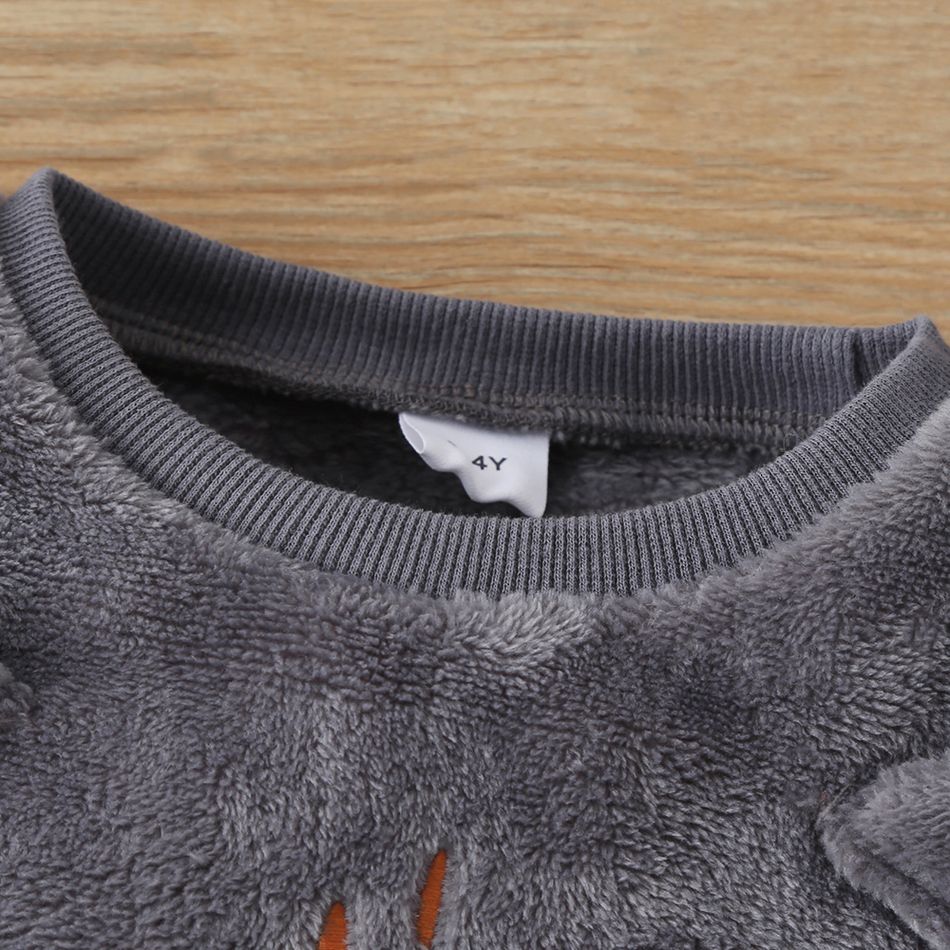 2-piece Toddler Girl/Boy Fox Pattern Ear Design Fuzzy Sweatshirt and Pants Set Dark Grey big image 3